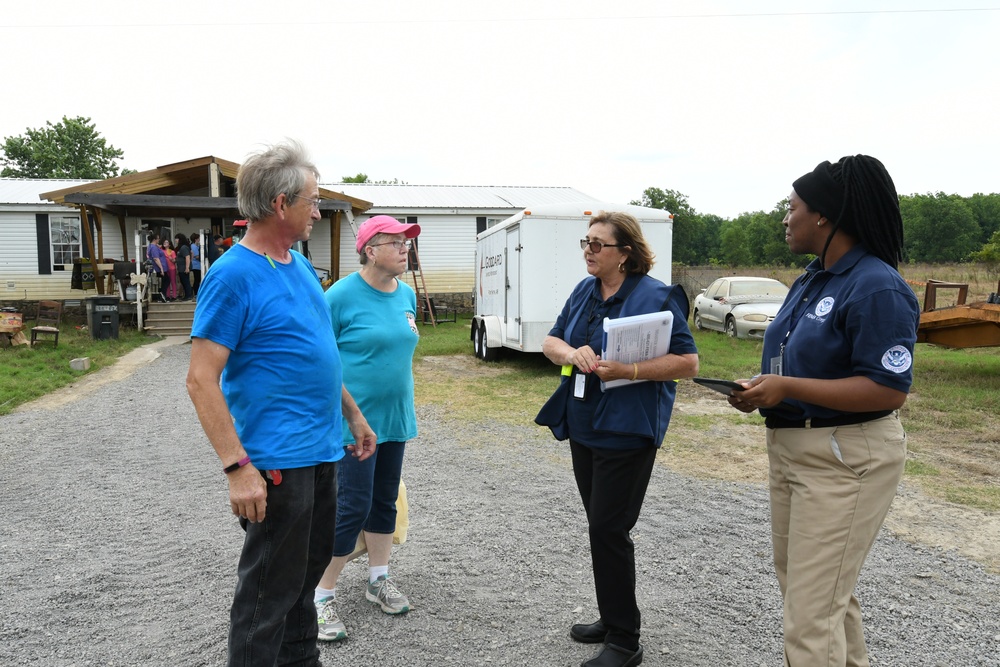 Disaster Survivor Assistance Teams and FEMA Corps Canvas Areas in Lavaca, Arkansas Impacted by Recent Flooding