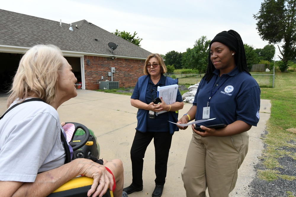 Disaster Survivor Assistance Teams and FEMA Corps Canvas Areas in Lavaca, Arkansas Impacted by Recent Flooding