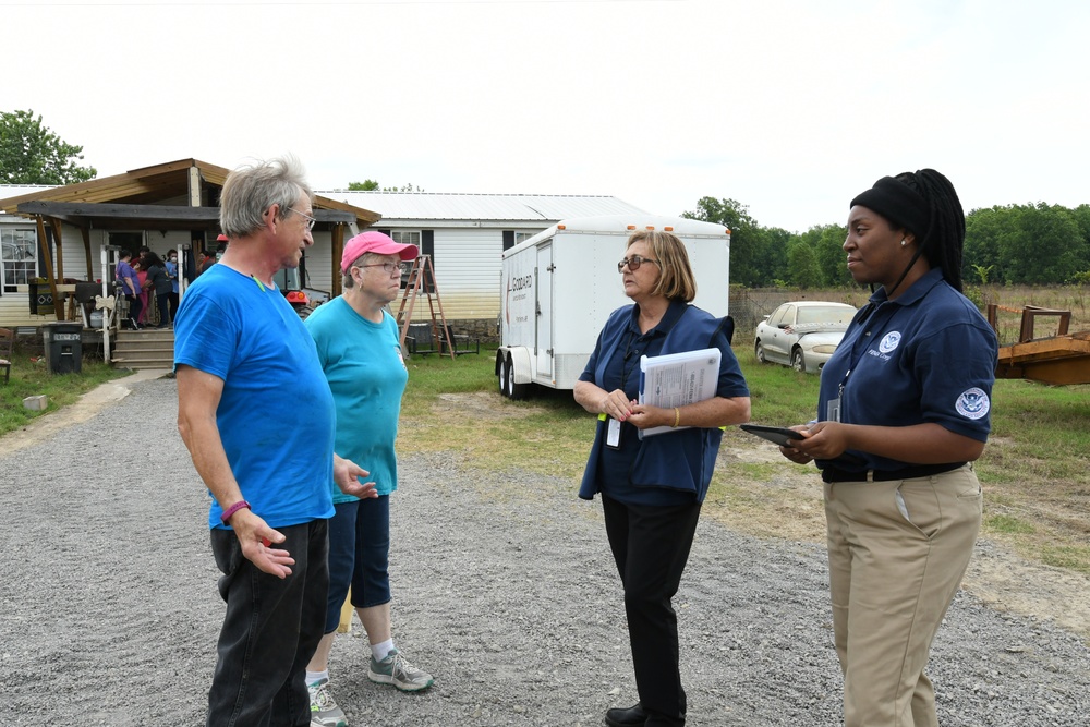 Disaster Survivor Assistance Teams and FEMA Corps Canvas Areas in Lavaca, Arkansas Impacted by Recent Flooding