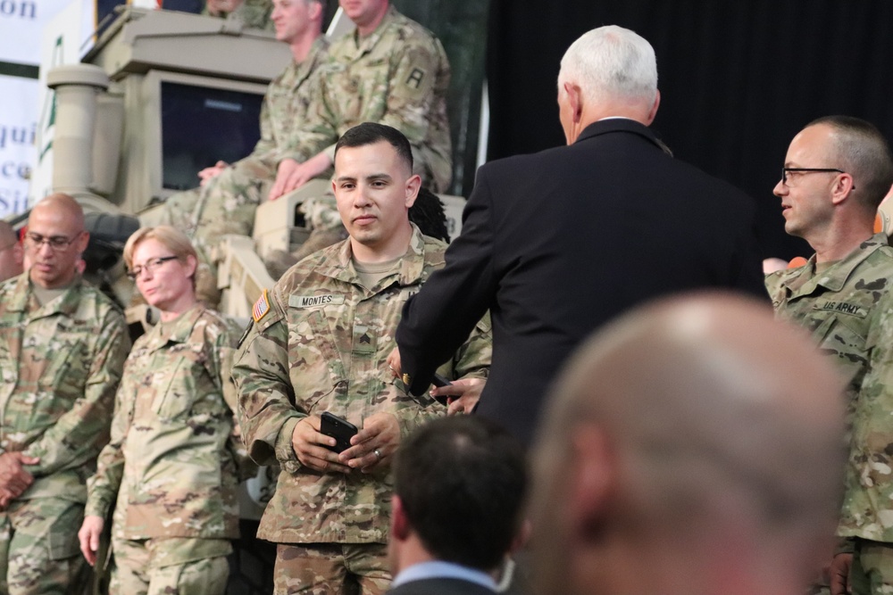 U.S. Vice President Mike Pence visits Fort McCoy; thanks troops, family members, workforce