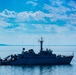A B-52 Stratofortress flies over French Tripartite-class mine warfare ship FS Pegase (M644), left, and Norwegian Oskoy-class mine hunter HNoMS Hinnoy after dropping inert training mines during exercise Baltic Operations (BALTOPS) 2019