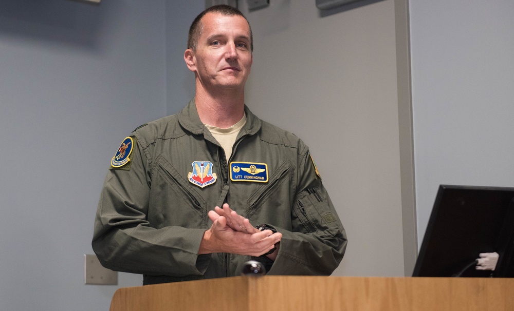 Lt. Col. Ian Cunningham speaks before the 29th TSS Det 5 change of command ceremony