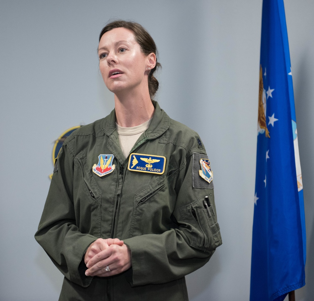 Lt. Col. Nicola Polidor addresses the room after assuming command of the 29th TSS Det 5