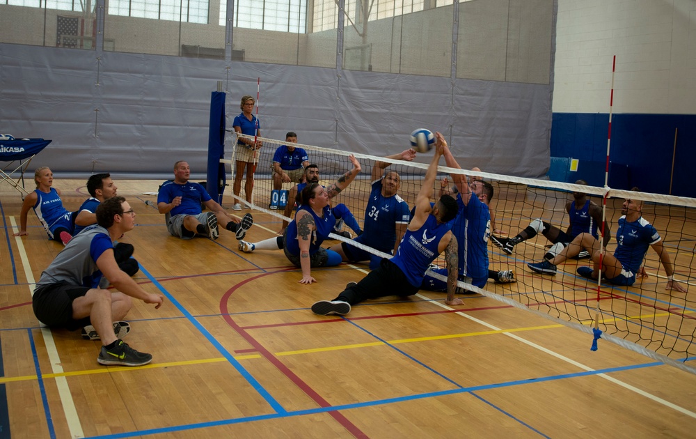 Warriors practice Sitting Volleyball