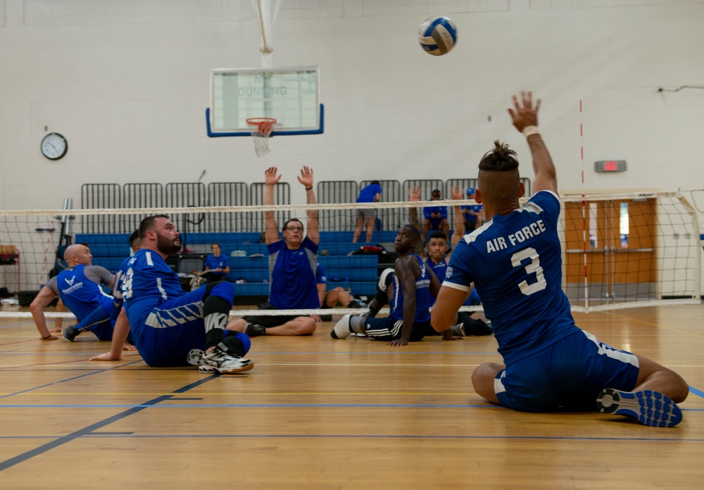 Warriors practice Sitting Volleyball