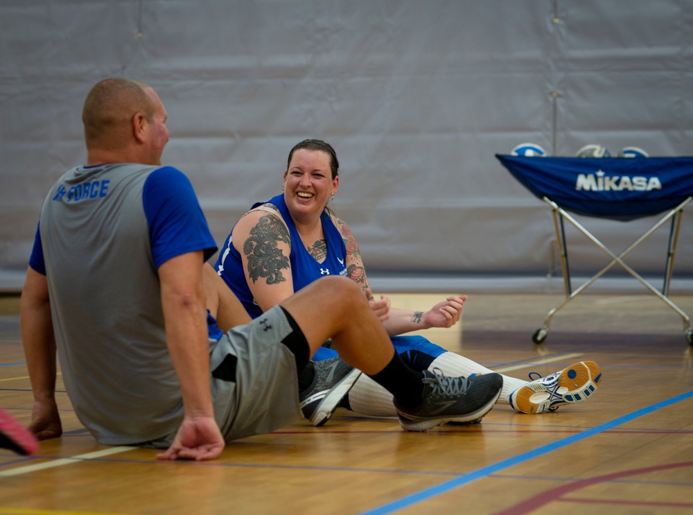 Warriors practice Sitting Volleyball