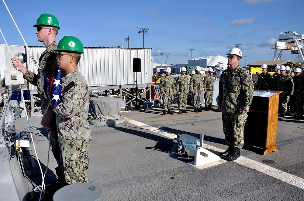 USS Fitzgerald hoists commemorative flag