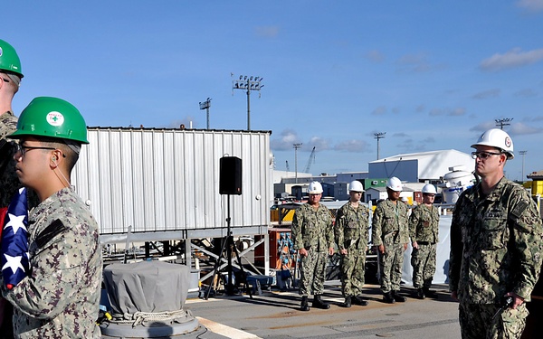 USS Fitzgerald hoists commemorative flag