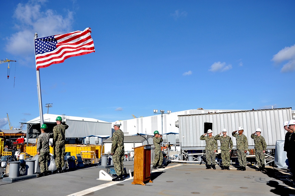 USS Fitzgerald hoists commemorative flag