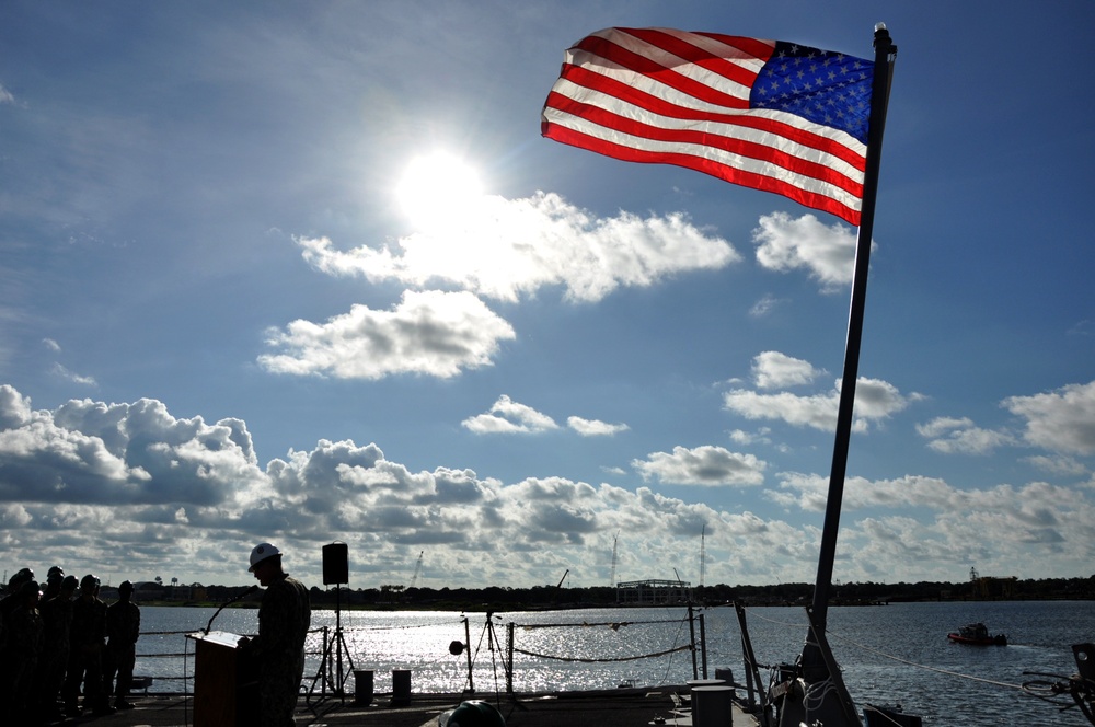 USS Fitzgerald hoists commemorative flag