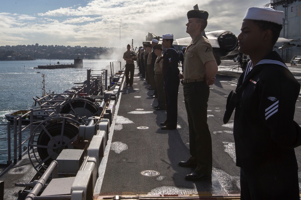 Marines, Sailors man the rails aboard USS Wasp into Sydney