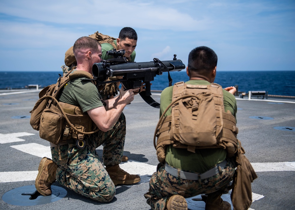 Marines Conduct Rocket Battle Drills Aboard the USS Harpers Ferry