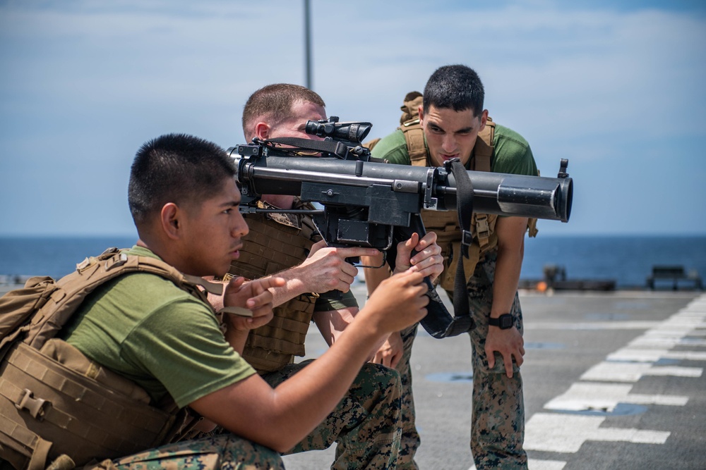 Marines Conduct Rocket Battle Drills Aboard the USS Harpers Ferry