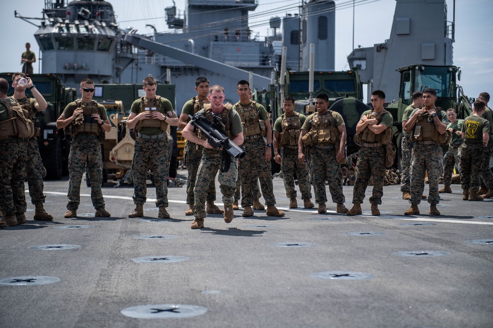 Marines Conduct Rocket Battle Drills Aboard the USS Harpers Ferry