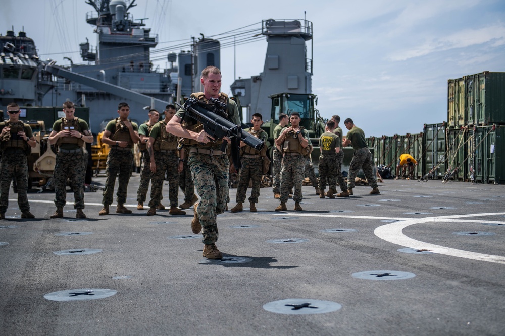 Marines Conduct Rocket Battle Drills Aboard the USS Harpers Ferry