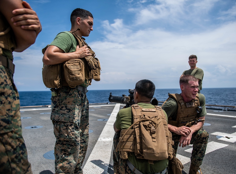 Marines Conduct Rocket Battle Drills Aboard the USS Harpers Ferry