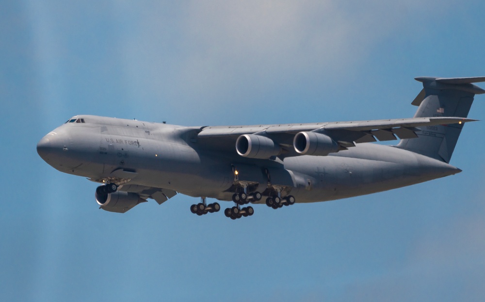C-5M Super Galaxy performs fly by above Naval Air Station Corpus Christi