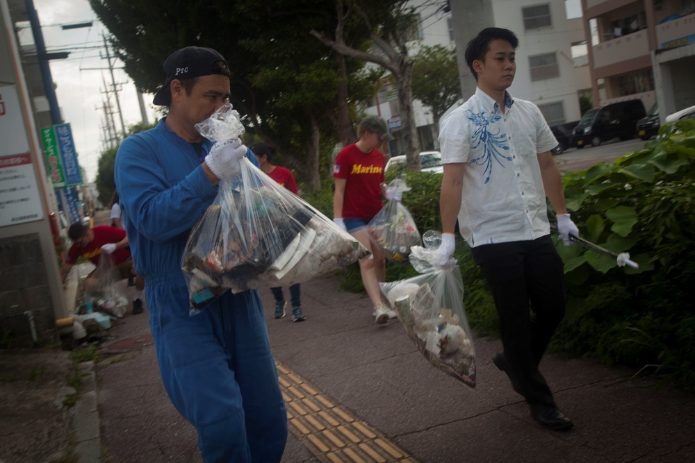 Okinawan residents and U.S. Marines cleanup Ginowan