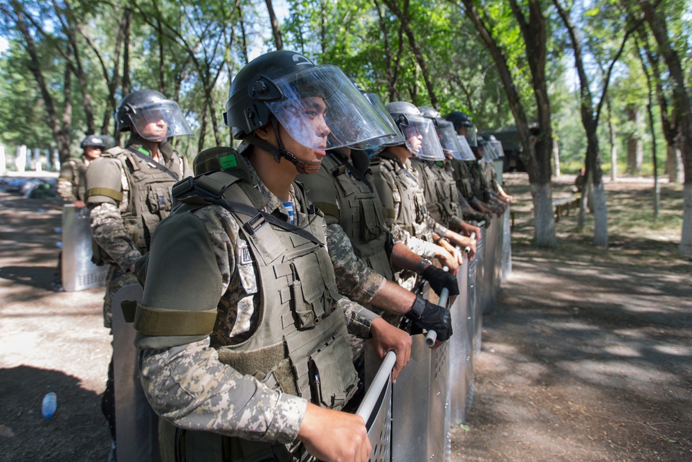 Riot control training at Steppe Eagle 19