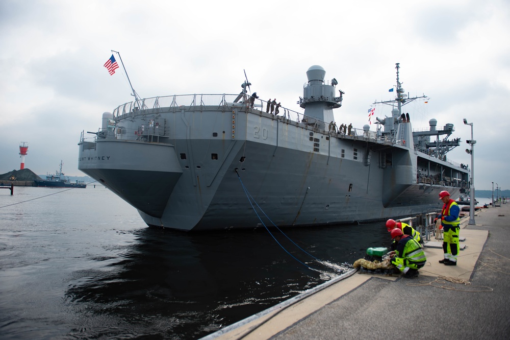 USS Mount Whitney Arrives At Naval Base Kiel-Tirpitzhafen