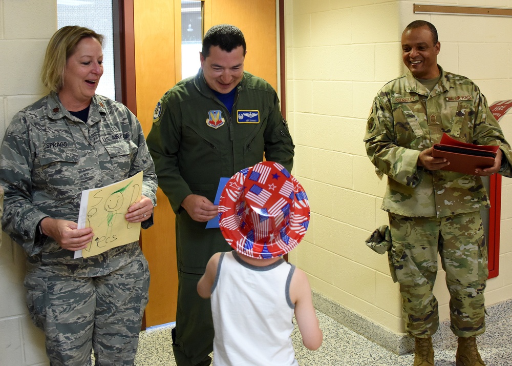 New York Air National Guard Airmen from the 106th Rescue Wing honored at a local school for Flag Day