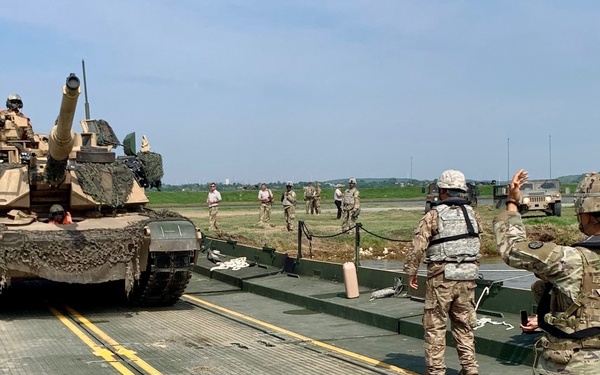 M1 Abrams loaded onto a raft