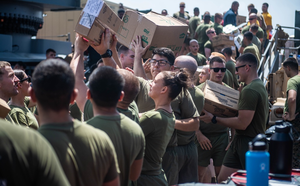 USS Harpers Ferry Conducts Vertical Replenshiment