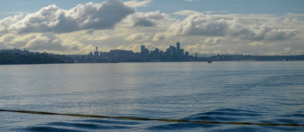 Nimitz Passes Seattle Skyline During Underway