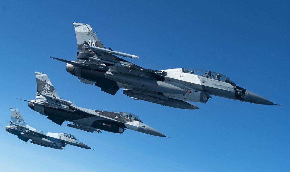 Red Flag-Alaska 19-2 KC-135 Aerial Refuels 18th AGRS F-16s