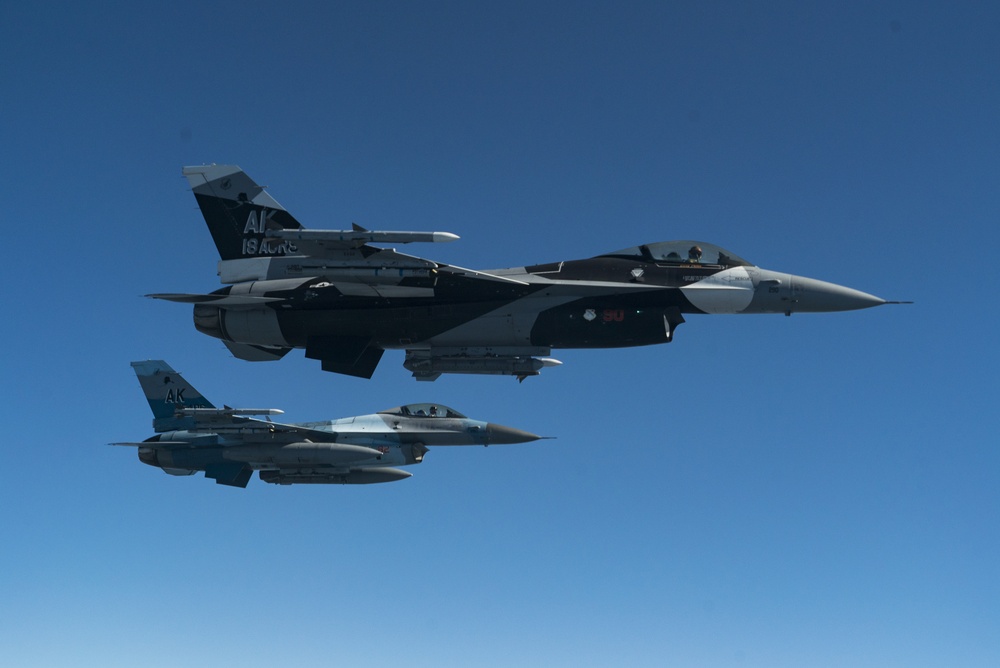 Red Flag-Alaska 19-2 KC-135 Aerial Refuels 18th AGRS F-16s