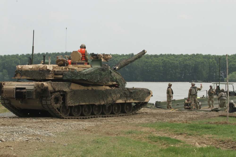 M1 Abrams water gap crossing during Saber Guardian 19