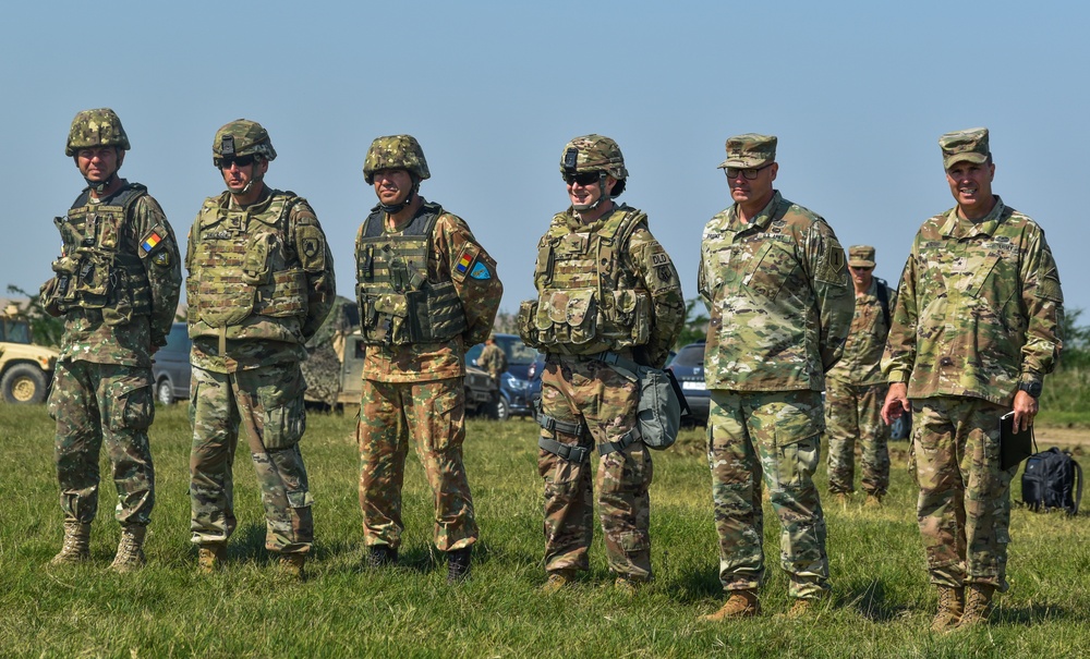 Romanian and U.S. military officials take part in the closing ceremony of exercise Saber Guardian 2019