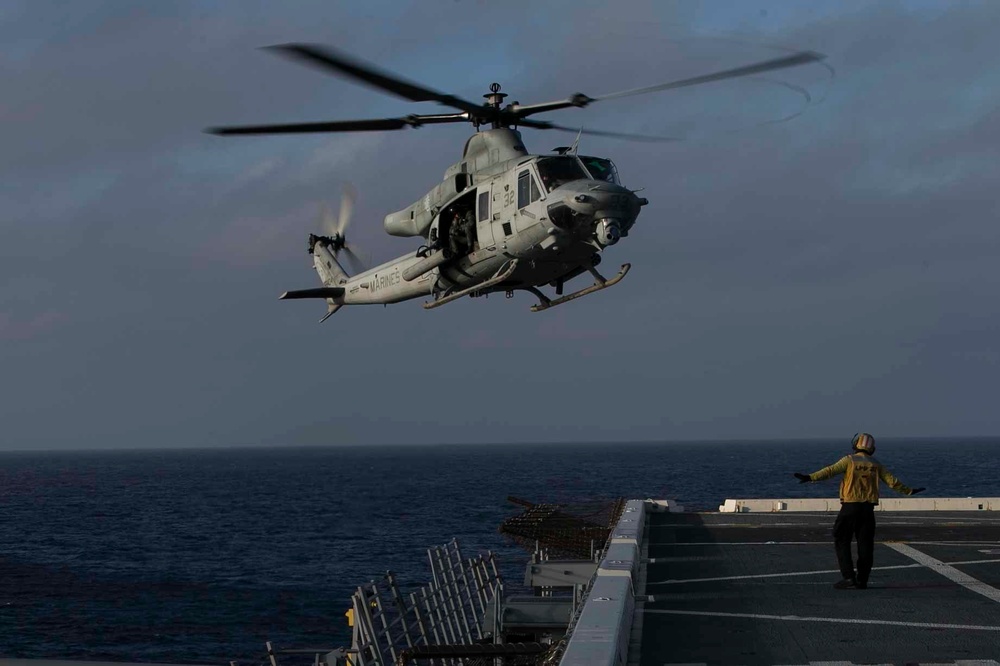 31st MEU helicopters take flight aboard USS Green Bay, underway in the East China Sea