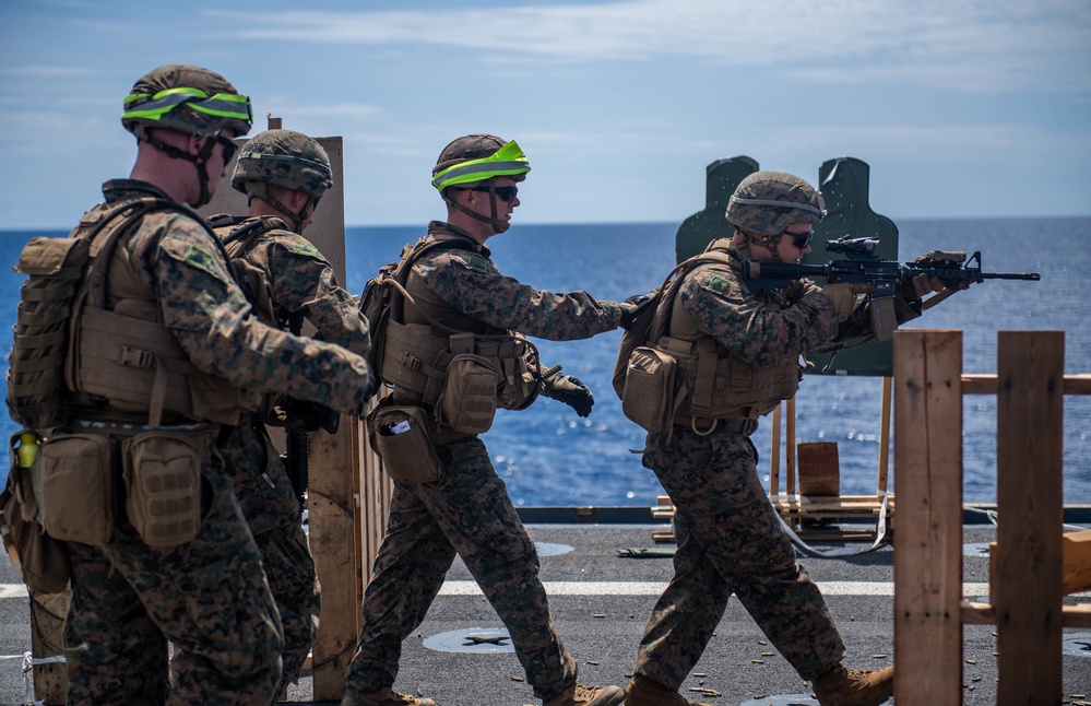 USS Harpers Ferry Conducts Live-Fire Small Arms Gun Shoot