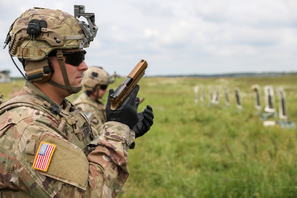Soldiers from Task Forces Carentan conduct pistol marksmanship training