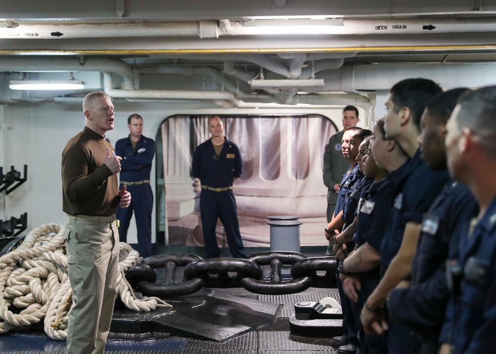 Rear Adm. John Wade holds quarters.