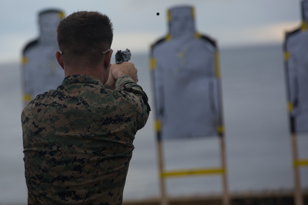 31st MEU Marines qualify with M9A1 9mm service pistol