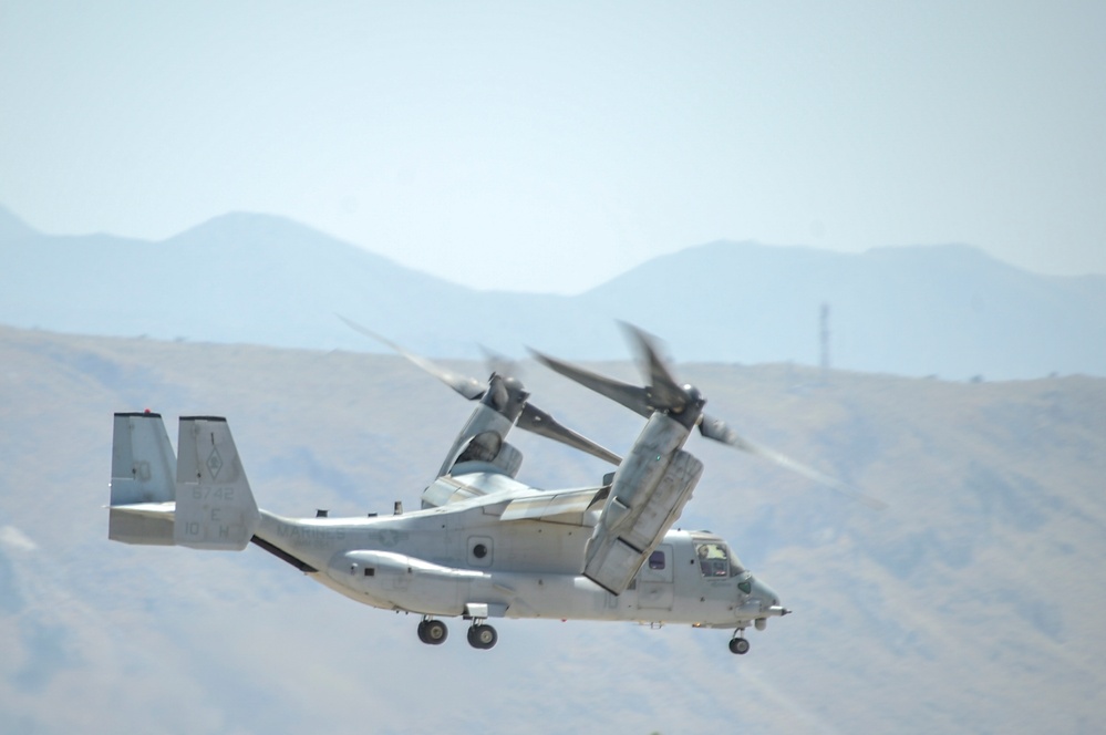 A U.S. Marine MV-22 Ospreys attached to attached to the 22nd Marine Expeditionary Unit departs the flight line