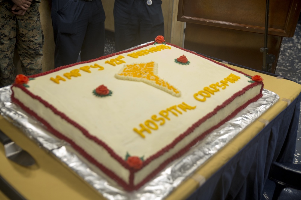 31st MEU Marines and Sailors celebrate 121st birthday of Hospital Corpsmen aboard USS Wasp