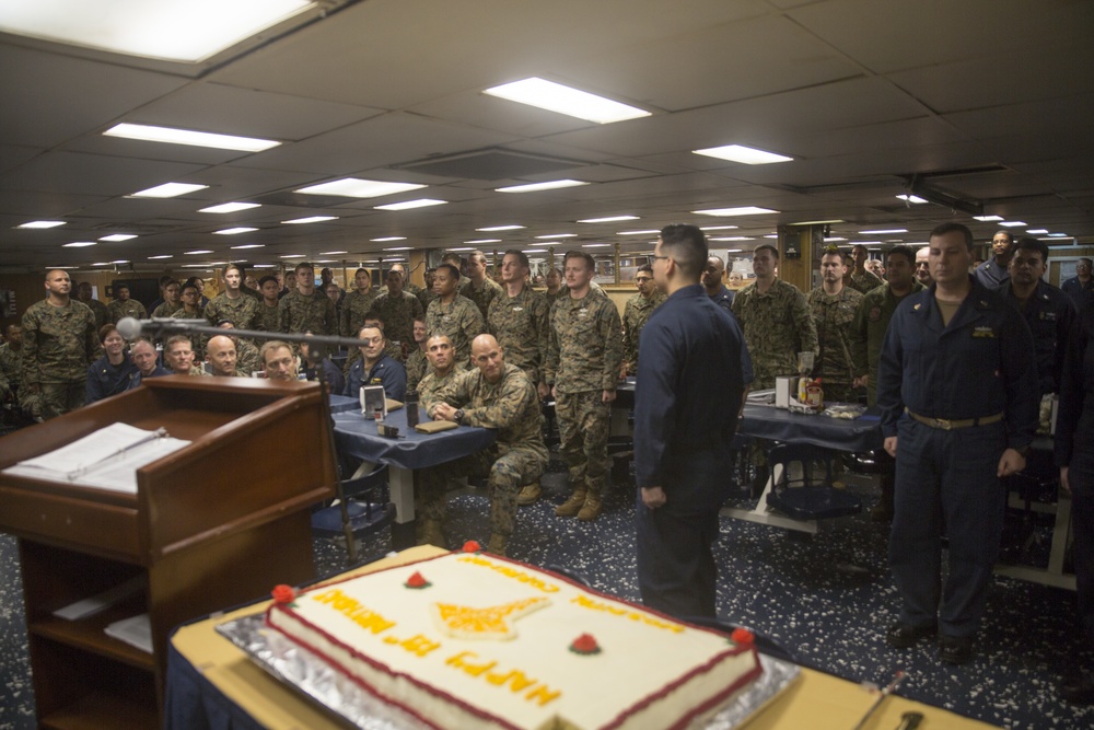 31st MEU Marines and Sailors celebrate 121st birthday of Hospital Corpsmen aboard USS Wasp