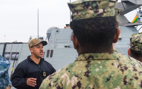 U.S. Sailors assigned to Fleet Surgical Team Three receive a pre-drill brief aboard  USS New Orleans