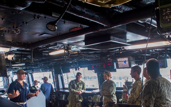 U.S. Sailors assigned to Fleet Surgical Team Three receive a pre-drill brief aboard USS New Orleans