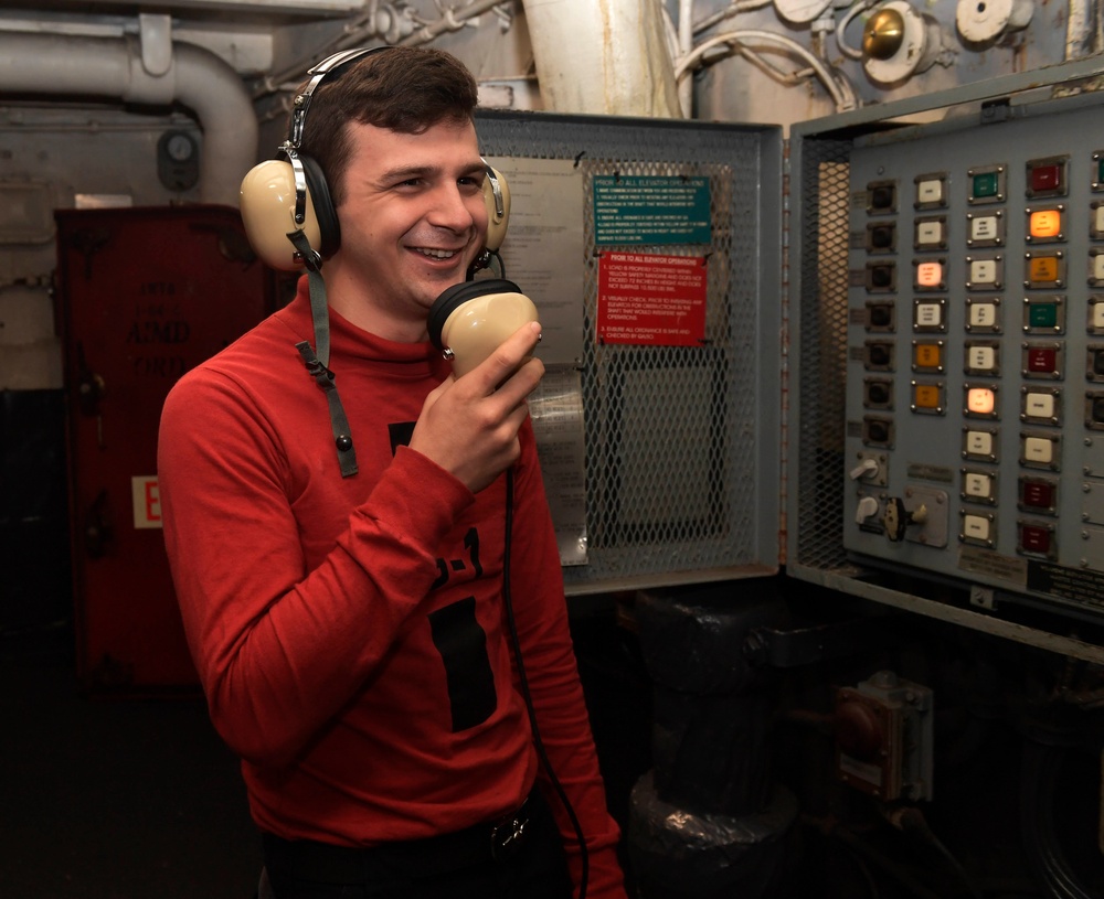 Nimitz Sailor Operates Sound-Powered Phone
