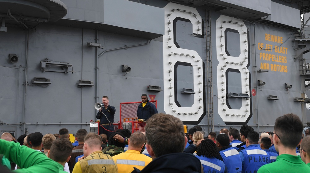 Nimitz Commanding Officer Addresses Sailors on Flight Decck