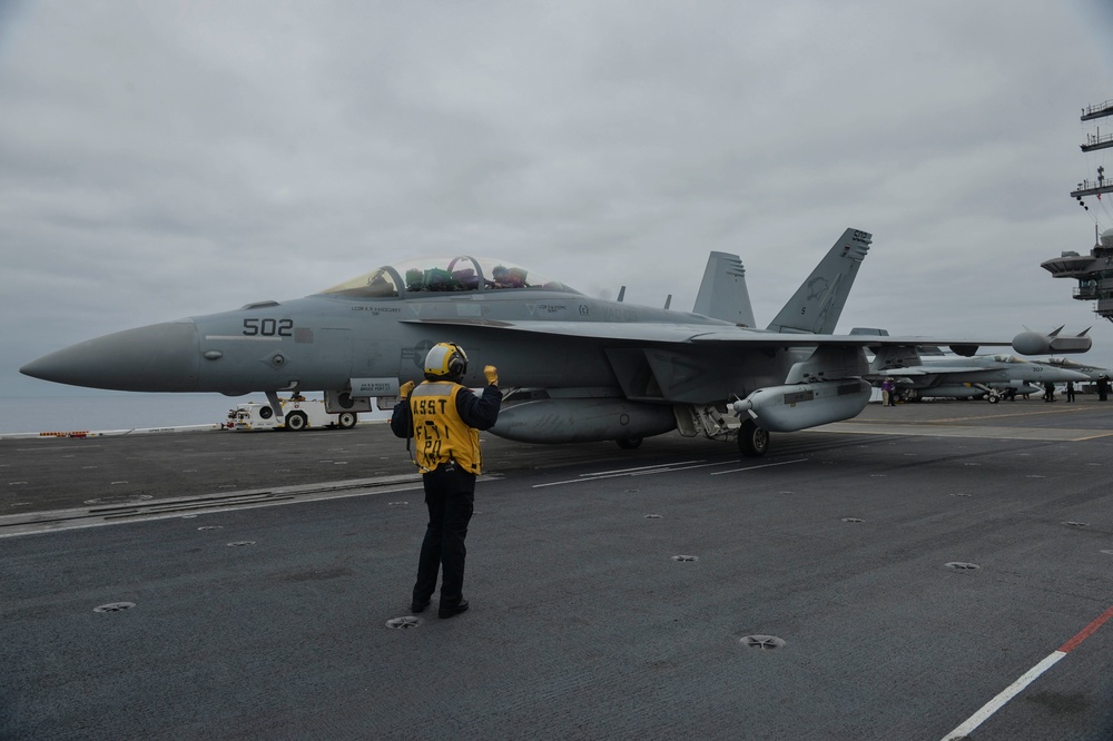 E/A -18G Growler Moved On Flight Deck