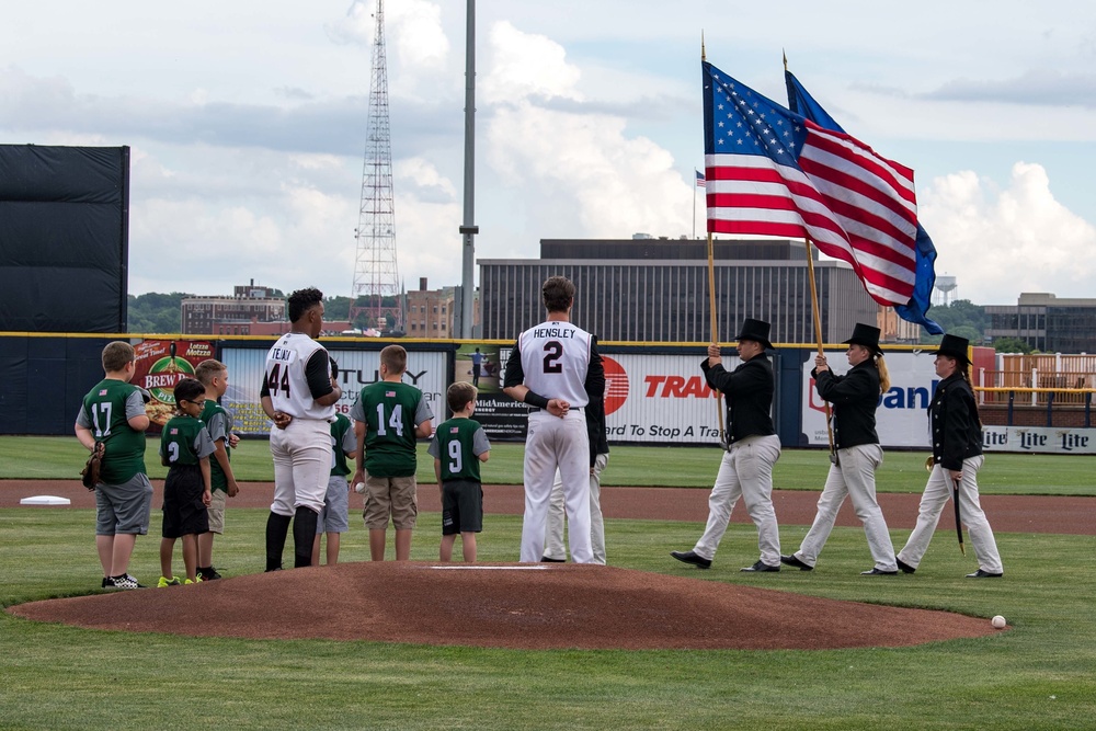 USS Constitution Sailors Parade the Colors at River Bandits Game