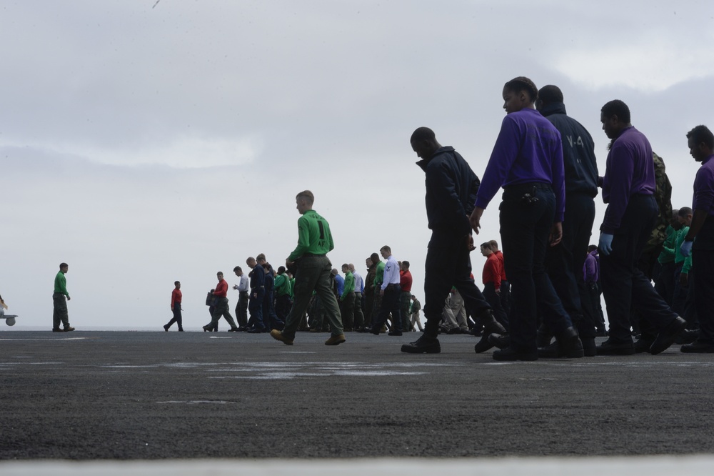 Nimitz Sailors Participate In a FOD Walkdown