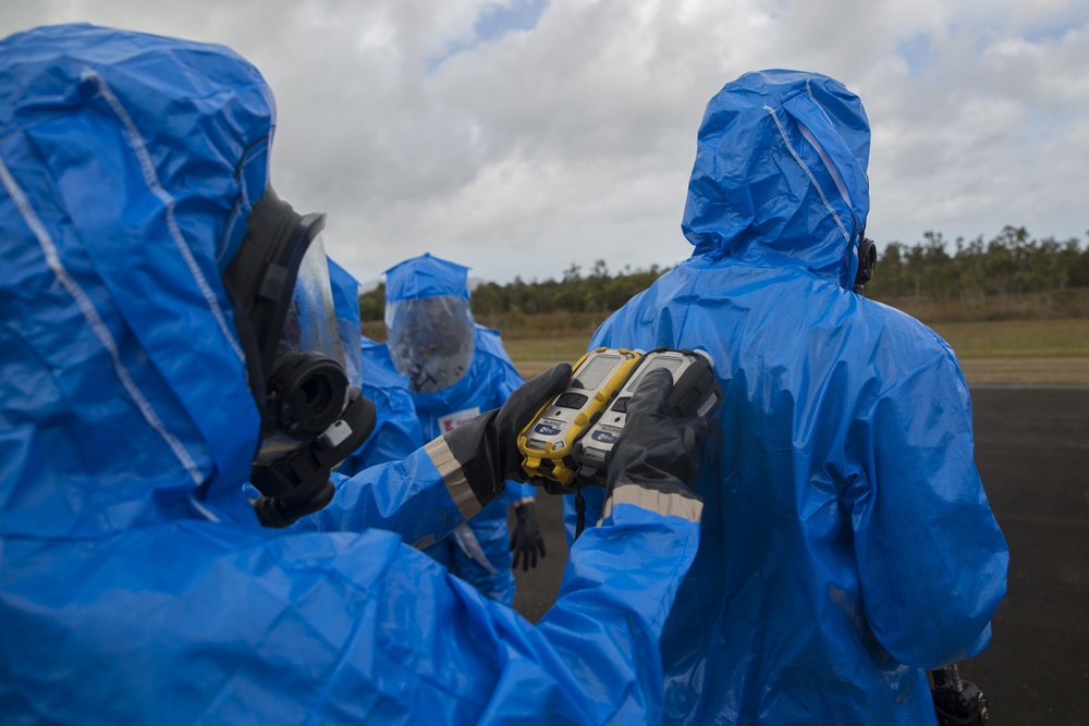 31st MEU CBRN Marines conduct contingency drill at Sam Hill Airfield