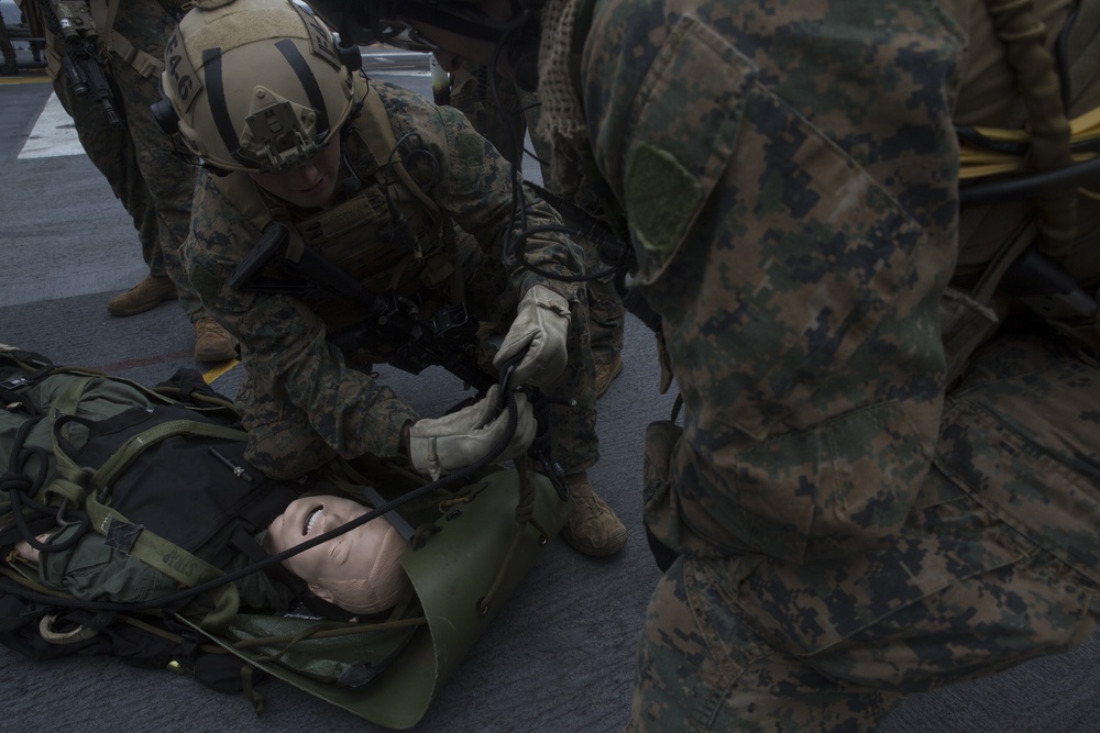 31st MEU Maritime Raid Force Marines sharpen fast roping skills aboard USS Wasp