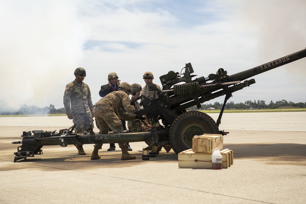 Yeager fires with 1st Battalion, 143rd Field Artillery